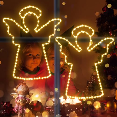 ELKTRY Fensterbeleuchtung Weihnachten,Weihnachtsdeko Fenster mit 2 Große Metall Engel,200LED Weihnachtsdeko Fenster Beleuchtet mit Timer,Innen Batterie Warmweiß 8 Modi Fensterbeleuchtung Weihnachten ELKTRY Fensterbeleuchtung Weihnachten,Weihnachtsdeko Fenster mit 2 Große Metall Engel,200LED Weihnachtsdeko Fenster Beleuchtet mit Timer,Innen Batterie Warmweiß 8 Modi Fensterbeleuchtung Weihnachten von ELKTRY