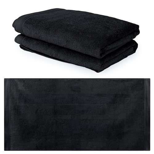 ELLAGOLD Duschtuch 70x140 cm 2er Set Badetücher 100% Baumwolle I Saugstark, Dicke Premium Duschhandtücher Mit Aufhänger, Weich (Schwarz) von ELLAGOLD