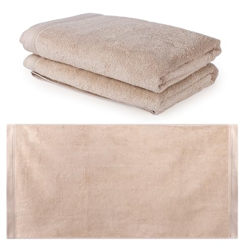 ELLAGOLD Duschtuch 70x140 cm 2er Set Badetücher 100% Baumwolle I Saugstark, Dicke Premium Duschhandtücher, Flauschig Weich (Beige) von ELLAGOLD