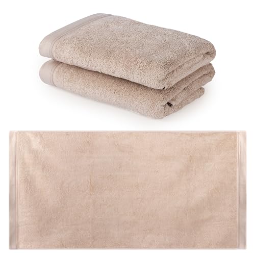 ELLAGOLD Gesicht Handtuch 2er Set 100% Baumwolle I Handtücher 50x100, Premium Frottiertücher, Dicke Handtücher, Saugstark Flauschig Weich (Beige) von ELLAGOLD