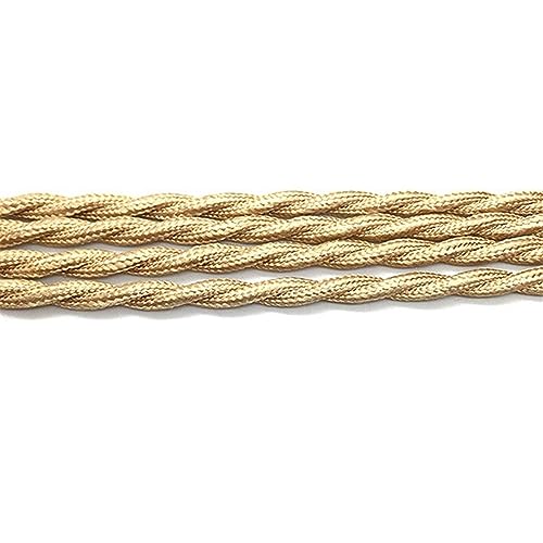 Kabel flexibel Geflochtenes Flex-Stromkabel, 3-adrig, 0,75 mm, Retro-Farbdrehung, elektrisches Lampenkabel, Vintage-gewebter Textil-Elektrodraht Verlängerungsstecker (Color : GOLD, Size : 50m) von ELLANA