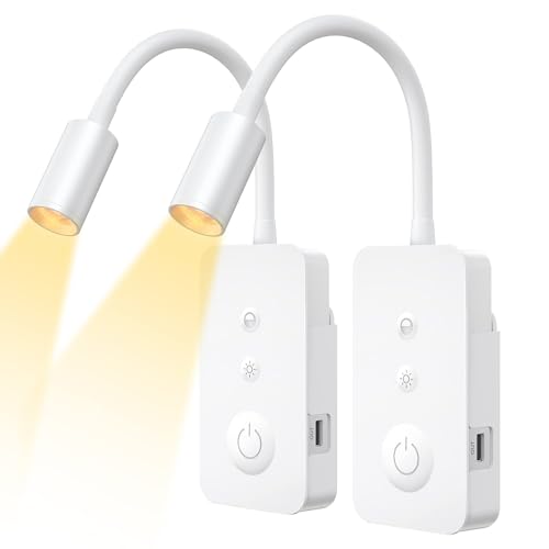 ELLASAY Leselampe Wandmontage 2Pack, LED leselampe Bett mit 4 Dimm- & 4 Farbmodi, Nachtlicht mit Bump-Touch-Tasten,kabellos & abnehmbar, USB-Ausgang, Automatische Abschaltung - Leselampe Schwanenhal von ELLASAY