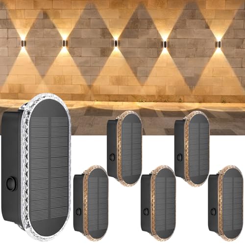 ELLASAY Solar Wandleuchte Aussen 6-Stück: Up und Down LED Solarleuchte für Außenwand Garten - IP65 Wasserdicht - 3000K/4000K/6500K für Terrasse Fassade von ELLASAY