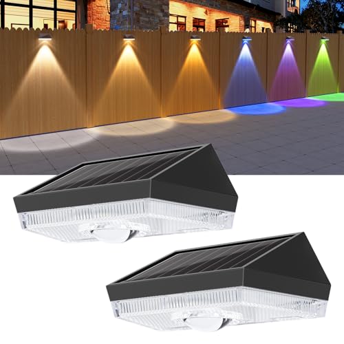 ELLASAY Solar Wandleuchte Außen Garten: 10 Farbmodi RGB LED Solarlampen Aussen - IP65 Wasserdicht - Farbe Beleuchtung Deko für Zaun Terrasse Balkon 2 Stück von ELLASAY