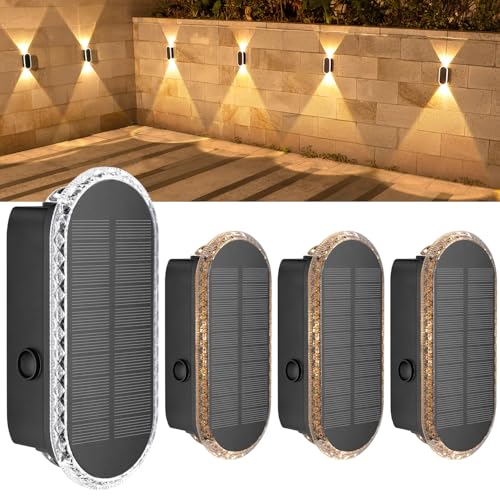 ELLASAY Solar Wandleuchte Aussen Garten: 4-Stück Up und Down LED Solarleuchte für Außenwand - 3000K/4000K/6500K - IP65 Wasserdicht Solarlampen für Terrasse Fassade von ELLASAY