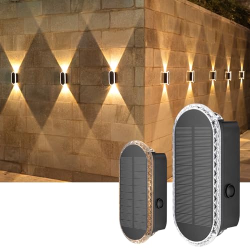 ELLASAY Solar Wandleuchte Aussen Garten: IP65 Wasserdicht LED Solarleuchte - Up und Down Solarlampen für Außen - 3 Farben (3000K-6500K) für Terrasse Fassade 2-Stück von ELLASAY
