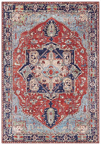 ELLE Decoration Hamadan Orientalischer Teppich - Kurzflor Vintage-Look Orientalisch Ornamente-Muster Klassischer Orientteppich für Wohnzimmer Esszimmer Flur oder Schlafzimmer Orientrot, 160x230cm von ELLE Decoration