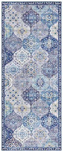 Elle Decoration Kashmir Ghom Orientalischer Teppich - Kurzflor Vintage-Look Orientalisch Ornamente-Muster Klassischer Orientteppich für Wohnzimmer Esszimmer Flur oder Schlafzimmer Jeansblau, 80x200cm von ELLE Decoration