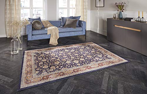 Elle Decoration Keshan Maschad Orientalischer Teppich - Kurzflor Vintage-Look Orientalisch Orient Klassischer Orientteppich für Wohnzimmer Esszimmer Flur oder Schlafzimmer Navy Blau, 160x230cm von ELLE Decoration