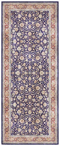 Elle Decoration Keshan Maschad Orientalischer Teppich - Kurzflor Vintage-Look Orientalisch Orient Klassischer Orientteppich für Wohnzimmer Esszimmer Flur oder Schlafzimmer Navy Blau, 80x200cm von ELLE Decoration