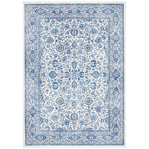 Elle Decoration Keshan Maschad Orientalischer Teppich - Kurzflor Vintage-Look Orientalisch Orient Klassischer Orientteppich für Wohnzimmer Esszimmer Flur oder Schlafzimmer Saphirblau, 200x290cm von ELLE Decoration