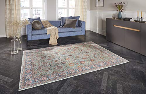 Elle Decoration Mahal Orientalischer Teppich - Kurzflor Vintage-Look Orientalisch Ornamente-Muster Klassischer Orientteppich für Wohnzimmer Esszimmer Flur oder Schlafzimmer Jade Grün, 80x150cm von ELLE