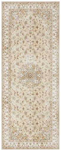 Elle Decoration Nain Orientalischer Teppich - Kurzflor Vintage-Look Orientalisch Ornamente-Muster Klassischer Orientteppich für Wohnzimmer Esszimmer Flur oder Schlafzimmer Goldgelb, 80x200cm von ELLE Decoration