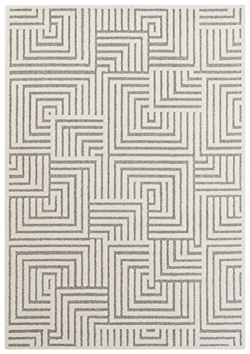 Elle Decoration New York Flauschiger Kurzflor Teppich Moderner Wohnzimmerteppich – Hoch Tief Effekt Weich Labyrinth Muster - für Wohnzimmer Schlafzimmer Küche oder Esszimmer Creme Grau, 120x170cm von ELLE Decoration