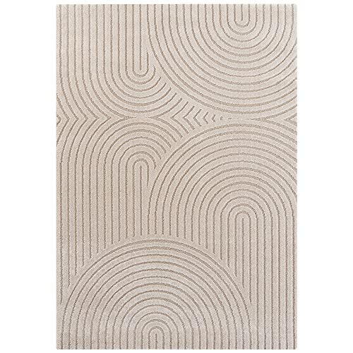 Elle Decoration Panglao moderner Teppich Wohnzimmer - Wohnzimmerteppich Flauschig – Hoch-Tief Skandi Boho Style Wellen - für Wohnzimmer, Schlafzimmer, Küche, Flur - Creme Beige, 120x170cm von ELLE Decoration