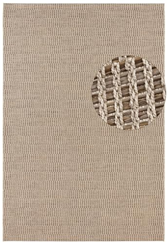 Elle Decoration Brave In- und Outdoor Teppich – Handmade-Look Modernes Design Flachgewebe – Wetterfest für Terrasse, Balkon, Wohnzimmer, Küche, Büro und Schlafzimmer in Naturbraun, 80x150cm von ELLE Decoration