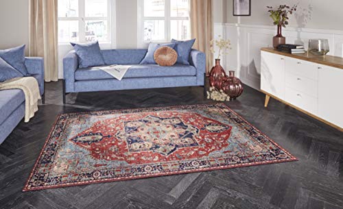 Elle Decoration Hamadan Orientalischer Teppich - Kurzflor Vintage-Look Orientalisch Ornamente-Muster Klassischer Orientteppich für Wohnzimmer Esszimmer Flur oder Schlafzimmer Orientrot, 200x290cm von ELLE