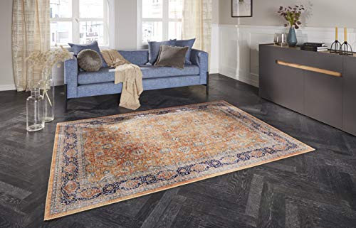 Elle Decoration Keshan Maschad Orientalischer Teppich - Kurzflor Vintage-Look Orientalisch Orient Klassischer Orientteppich für Wohnzimmer Esszimmer Flur oder Schlafzimmer Gold Gelb, 200x290cm von Elle Decoration