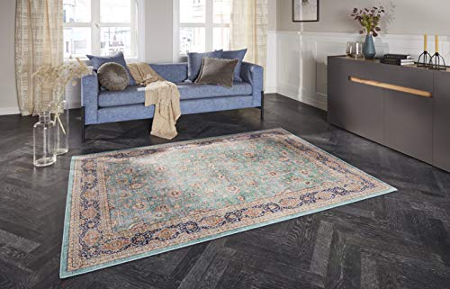 Elle Decoration Keshan Maschad Orientalischer Teppich - Kurzflor Vintage-Look Orientalisch Orient Klassischer Orientteppich für Wohnzimmer Esszimmer Flur oder Schlafzimmer Jade Grün, 160x230cm von ELLE