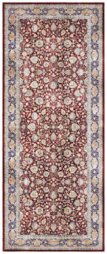 Elle Decoration Keshan Maschad Orientalischer Teppich - Kurzflor Vintage-Look Orientalisch Orient Klassischer Orientteppich für Wohnzimmer Esszimmer Flur oder Schlafzimmer Weinrot, 80x200cm von ELLE