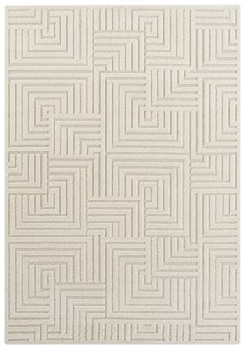 Elle Decoration Manipu Flauschiger Kurzflor Teppich Moderner Wohnzimmerteppich – Hoch Tief Effekt Weich Labyrinth Muster-für Wohnzimmer Schlafzimmer Küche oder Esszimmer Creme, 120x170cm, 120x170 cm von ELLE Decoration