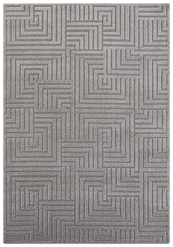 Elle Decoration Manipu Flauschiger Kurzflor Teppich Moderner Wohnzimmerteppich – Hoch Tief Effekt Weich Labyrinth Muster-für Wohnzimmer Schlafzimmer Küche oder Esszimmer Grau, 120x170cm, 120x170 cm von ELLE Decoration