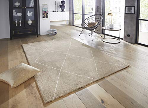 Elle Decoration Massy Teppich Moderner Flauschiger Kurzflor Wohnzimmerteppich – Scandi-Look Hoch Tief Effekt Modern Weich - für Wohnzimmer Schlafzimmer Küche oder Esszimmer Beige Creme, 80x150cm von ELLE