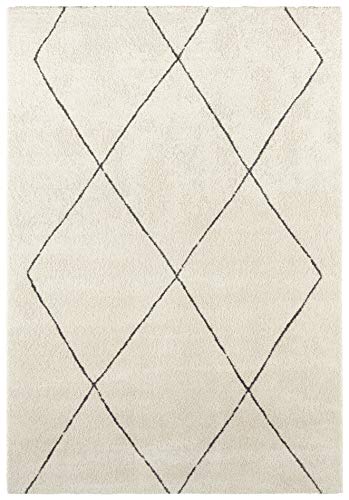 Elle Decoration Massy Teppich Moderner Flauschiger Kurzflor Wohnzimmerteppich – Scandi-Look Hoch Tief Effekt Modern Weich - für Wohnzimmer Schlafzimmer Küche oder Esszimmer Creme Grau, 160x230cm von ELLE Decoration