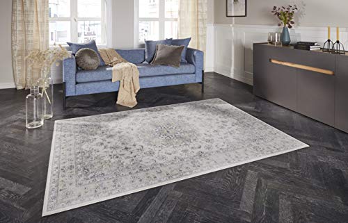Elle Decoration Nain Orientalischer Teppich - Kurzflor Vintage-Look Orientalisch Ornamente-Muster Klassischer Orientteppich für Wohnzimmer Esszimmer Flur oder Schlafzimmer Hellgrau, 160x230cm von ELLE