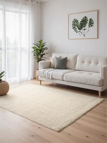 ELLE Decoration Woll- & Jute Teppich Majoli - Natürlich & Handgewebt, Naturteppich, Geflochtenes Herringbone Design, Fischgrätenoptik, Skandi für Wohnzimmer, Schlafzimmer, Flur - Natur Weiß, 200x290cm von ELLE