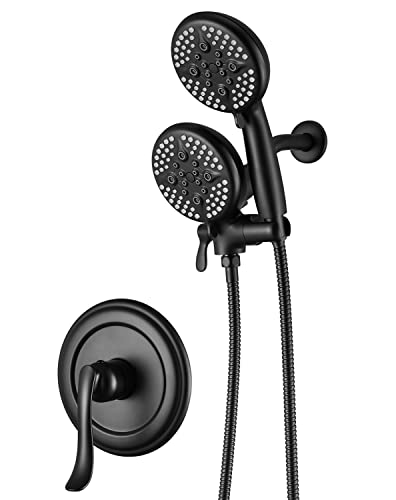 Duschsystem mit Handbrause und Regendusche Kombi-Wasserhahn-Set, Dual 2-in-1 Duscharmatur, 3-Wege-Wasserumsteller in allen Mattschwarz von ELLO&ALLO