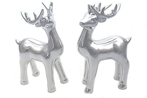 ELLUG 2er Set REH Rentier Elch Silber glänzend aus Porzellan H.: 20cm Winterdeko Weihnachtsdeko Tischdeko von ELLUG