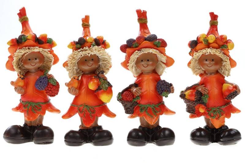 ELLUG Dekofigur 4er Set stehende Wichtel im Blätterkleid mit Eicheln und Früchten mit Eichelhut, Dekoartikel Dekoration Herbst Halloween Deko Figuren aus Kunststein H.:15cm (4 St) von ELLUG