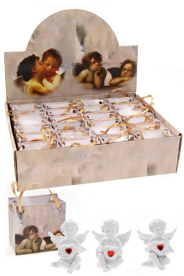 ELLUG Engelfigur 24er Set weißer Schutzengel mit Herz und rotem Stein in Tüte (24 St) von ELLUG