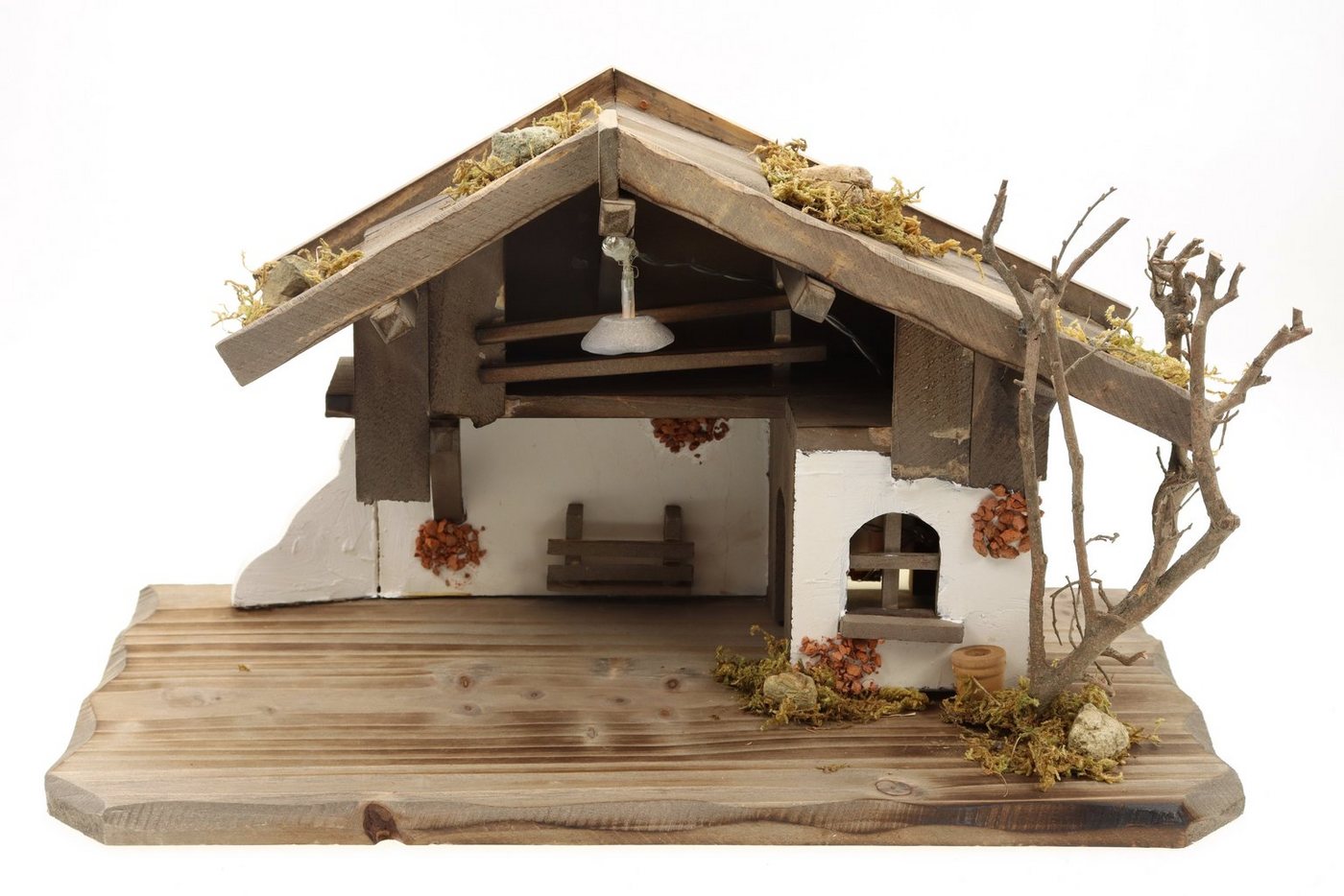 ELLUG Krippe Holz Krippenstall mit Licht 38*18*21cm (OHNE Krippenfiguren) (1-tlg), aus Holz, für Figuren bis 10cm Höhe von ELLUG