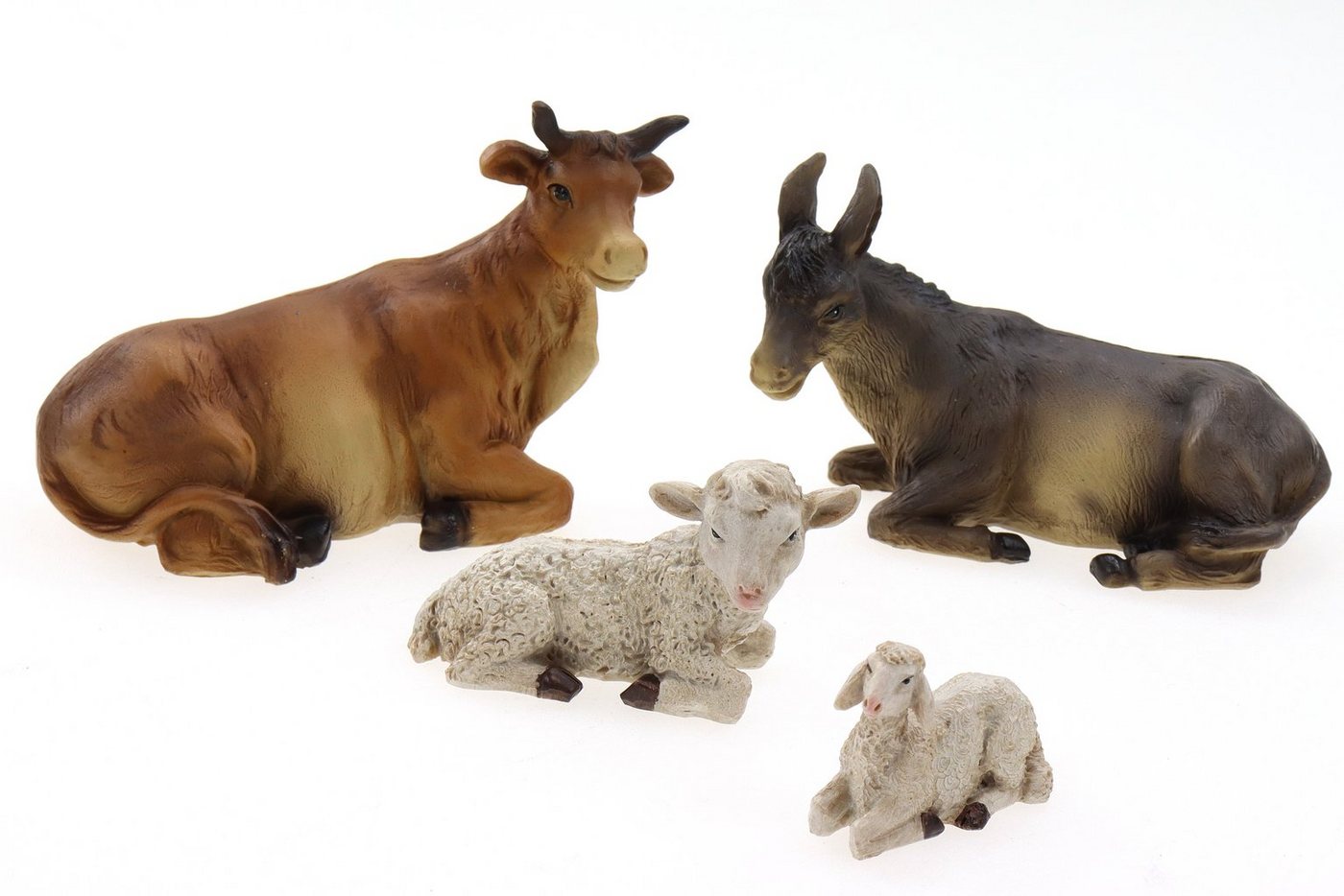 ELLUG Krippenfigur Krippenfiguren Tiere 4er Set Ochse, Esel, Schaf, Lamm als Ersatzfiguren Tierfiguren Krippenzubehör Weihnachtskrippe max. H.: 7,5cm / max. L.: 10cm (4 St) von ELLUG