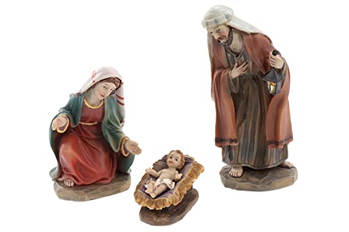 ELLUG Krippenfiguren Set 3tlg. heilige Familie: Maria, Josef & Jesus in Krippe H.: ca. 11cm, Weihnachtskrippe Figuren Krippenzubehör Weihnachtsdeko von ELLUG