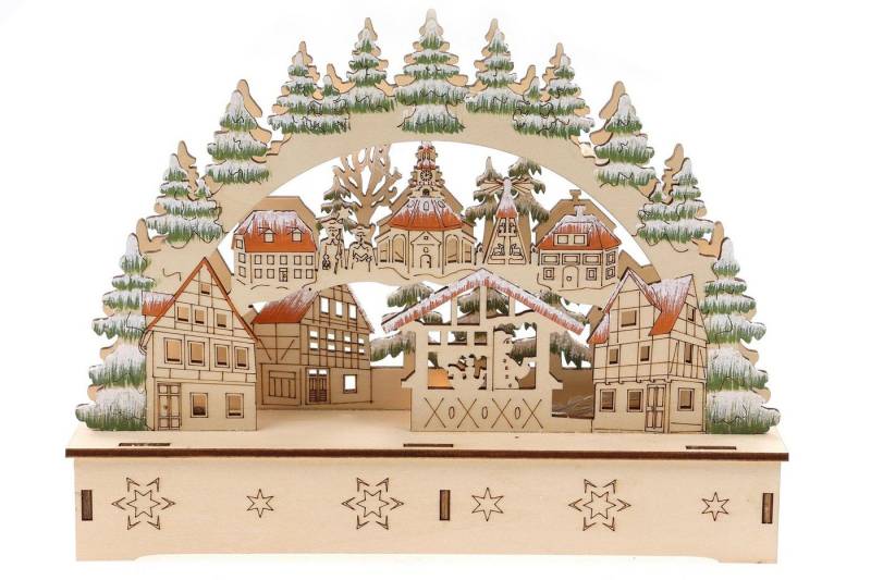 ELLUG Lichterbogen 3D Schwibbogen Holzschnitt, On/Off Schalter, 22*6*17cm, Licht, batteriebetrieben, Timer (6h On / 18h Off) von ELLUG