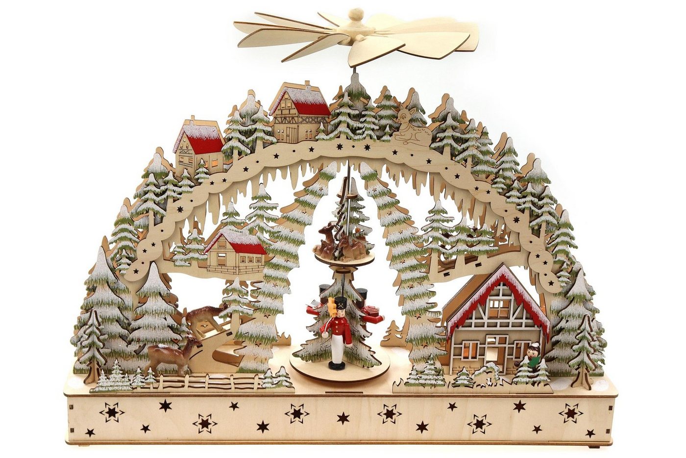 ELLUG Lichterbogen 3D Schwibbogen Holzschnitt, On/Off Schalter, 49,5*8*33cm, Licht, Drehelement, batteriebetrieben, Timer ELLUG Lichterbogen 3D Schwibbogen Holzschnitt, On/Off Schalter, 49,5*8*33cm, Licht, Drehelement, batteriebetrieben, Timer von ELLUG