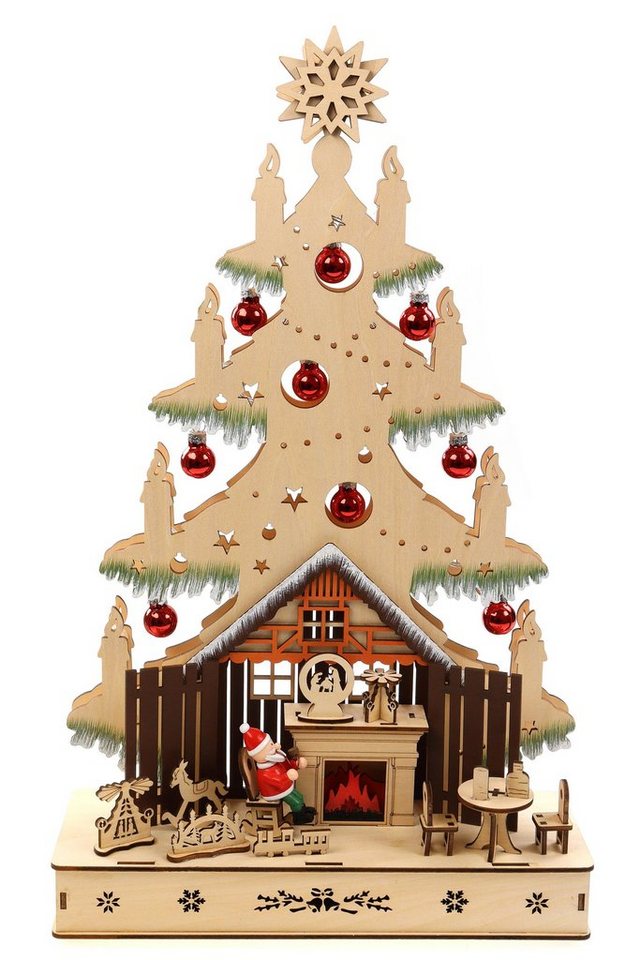 ELLUG Lichterbogen Holzschnitt als Tannenbaum, On/Off Schalter, 30*10*49,5cm, Licht, batteriebetrieben, Timer (6h On / 18h Off) von ELLUG