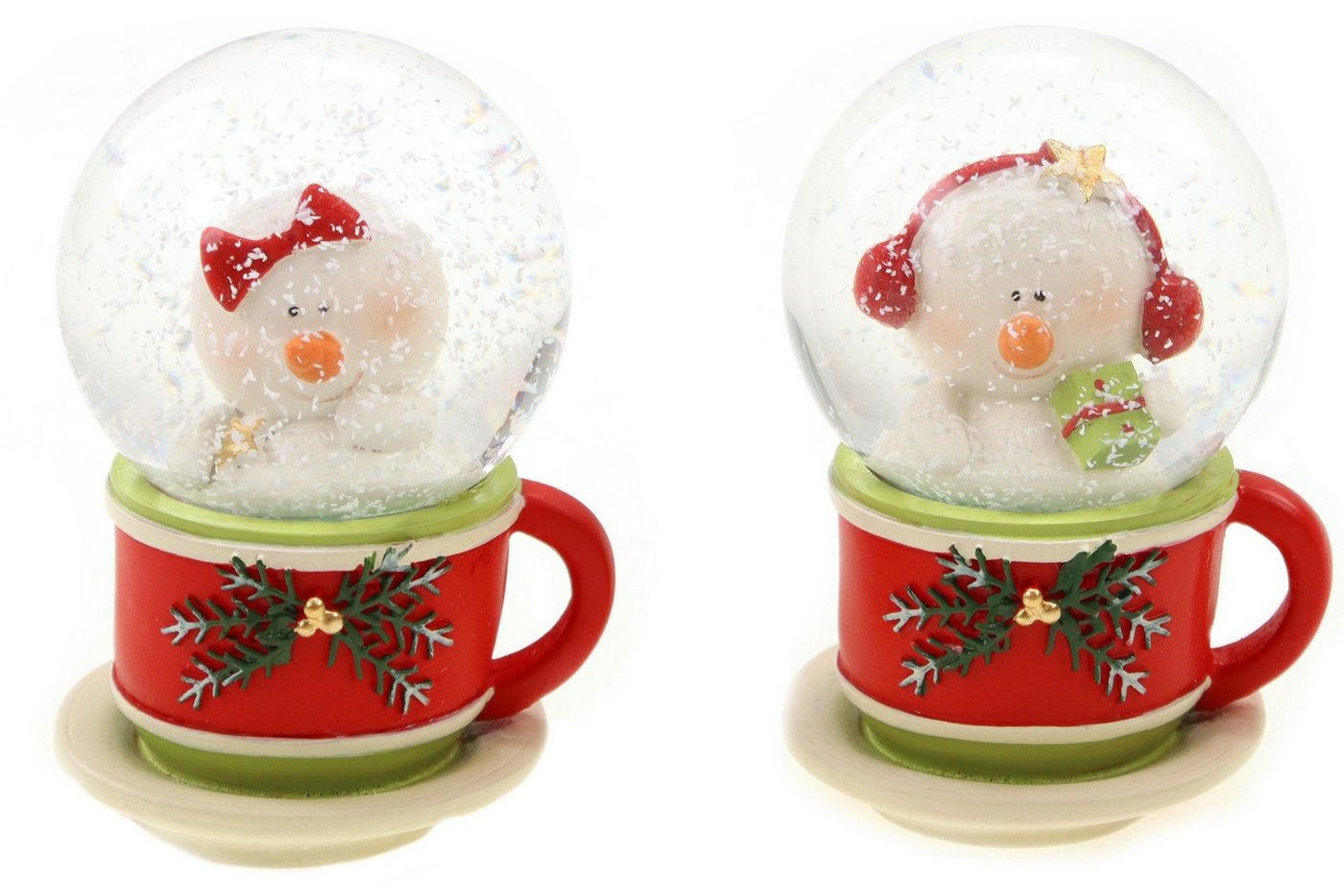 ELLUG Schneekugel 2er Set Schneekugel 45mm in weihnachtlicher Tasse H: 7cm, zum Schütteln mit Schneefall von ELLUG