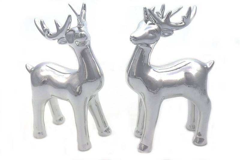 ELLUG Weihnachtsfigur 2er Set Reh Rentier Elch Silber glänzend aus Porzellan von ELLUG