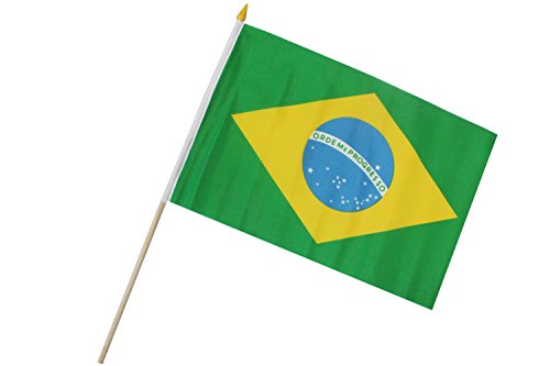 Fahne Flagge 30 x 45 cm mit Holzstab Länge 60 cm Handflagge Stockfahne (Brasilien) von ELLUG