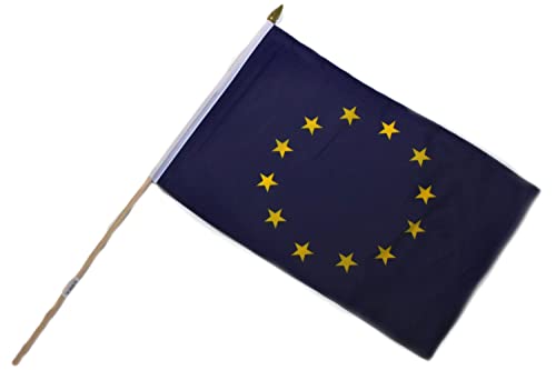 Fahne Flagge "Europa" 30x45cm doppelt umsäumt mit 60cm Holzstab Handfahne Stockflagge Banner Fan Sport von ELLUG