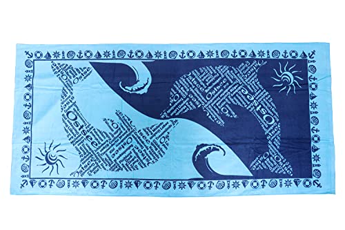 ELLUG Großes maritimes Handtuch, Badetuch Strandtuch 100% Baumwolle Velours und Frottee Urlaub 75 * 160cm (Delphin) von ELLUG