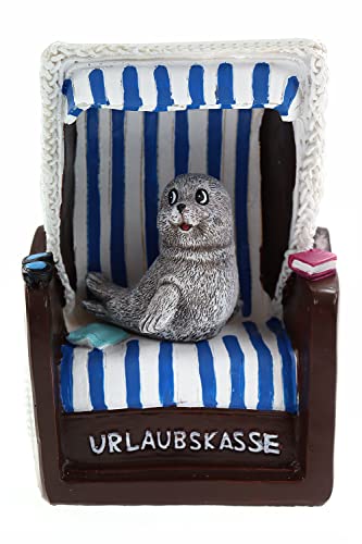 Spardose - Strandkorb - Sparbüchse Urlaub Reisekasse Urlaubskasse Sparschwein Geldgeschenk 9x8x14 cm (Seehund) von ELLUG