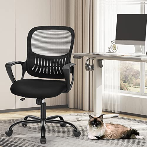 Ergonomischer Büro-Schreibtischstuhl, verstellbarer Netz-Computerstuhl mit Lendenwirbelstütze, Armlehne, Drehstuhl für Erwachsene, Schwarz, feste Armlehne Ergonomischer Büro-Schreibtischstuhl, verstellbarer Netz-Computerstuhl mit Lendenwirbelstütze, Armlehne, Drehstuhl für Erwachsene, Schwarz, feste Armlehne von ELLUROOW