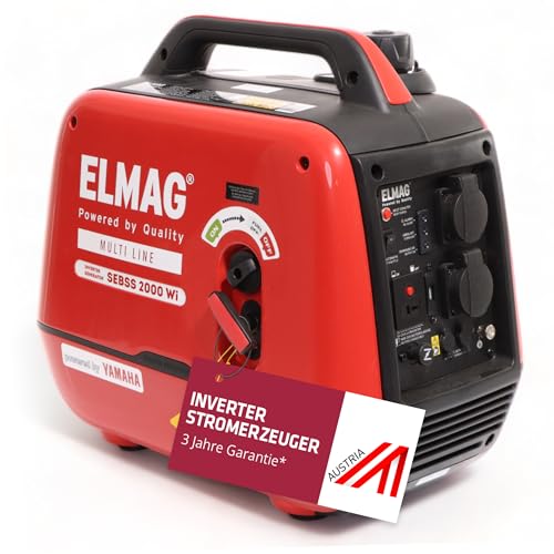 ELMAG Inverter Stromerzeuger SEBSS 2000Wi – 1,6 kVA Benzin Stromgenerator mit 4-Takt-Motor, leise & kraftvoll – Stromaggregat mit ECO-Modus, 2 x 230V, USB & 12V – Für Camping, Outdoor & Notstrom von ELMAG