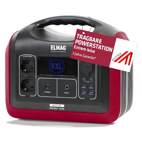 ELMAG Tragbare Powerstation ENERGY 1200 – 992Wh Solargenerator mit LiFePO4 Akku – Mobiler Stromspeicher mit 230V/1200W (Spitze 3600W), 230V AC/12V KFZ/USB – Ideal für Reisen, Camping & Notstrom von ELMAG