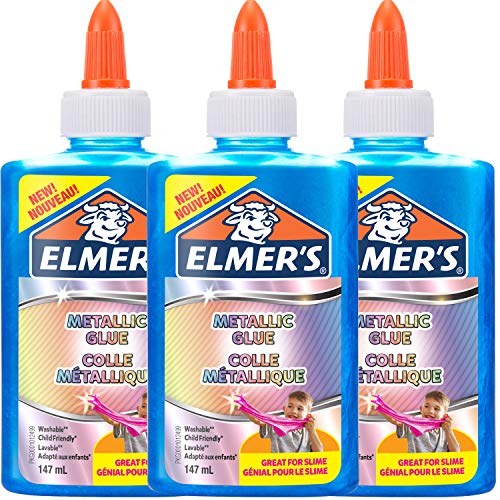 Elmer's Metallic-PVA-Kleber | ideal zur Herstellung von Schleim | auswaschbar | blau | 147 ml | 3 Stück von ELMER'S